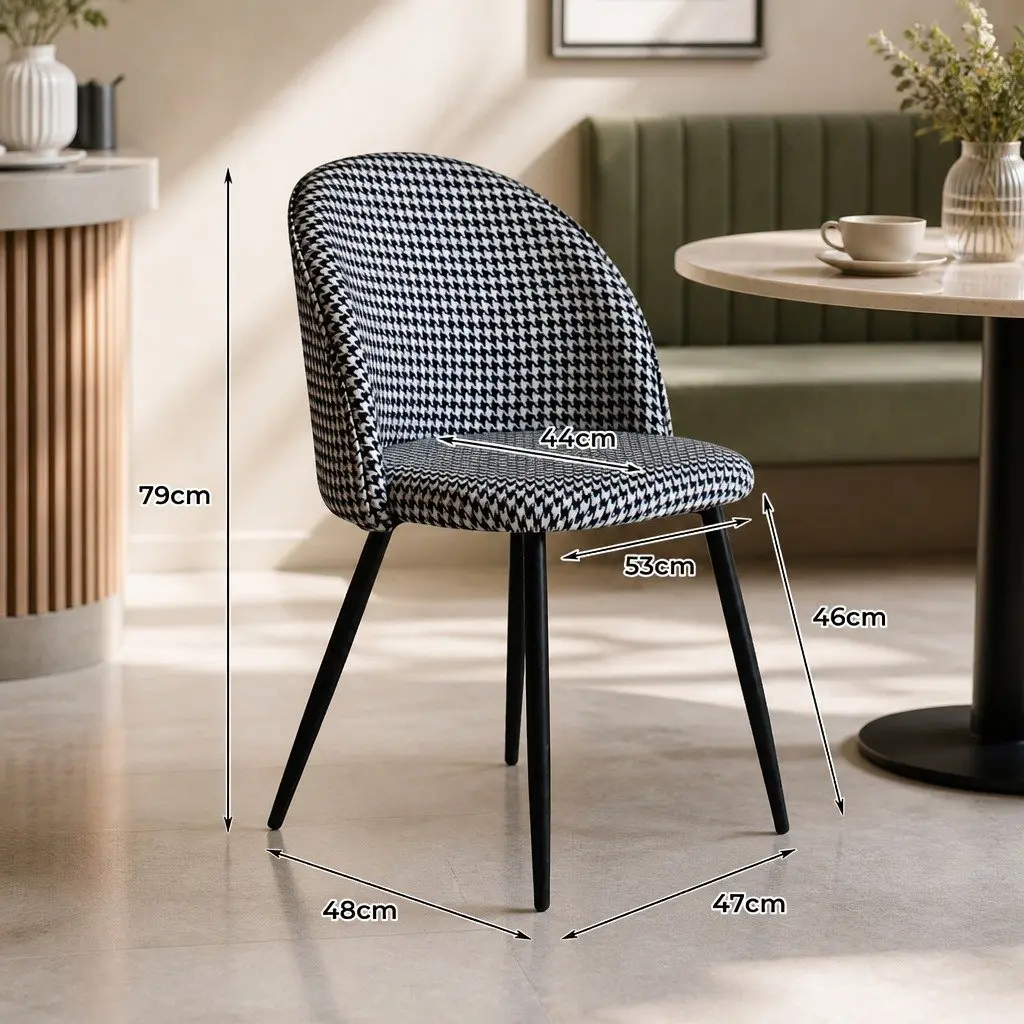 Houndstooth Fabric Dining Chairs with Steel Frame