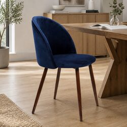 Dining Chairs Set of 2 - Navy Velvet Fabric