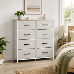 Dimensions and Details of Beige 8-Drawer Storage Cabinet