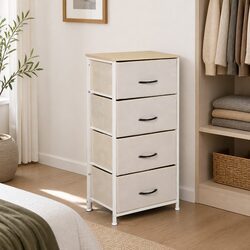 Beige Storage Cabinet Tower with 4 Drawers - Dimensions: 45cm x 30cm x 93cm