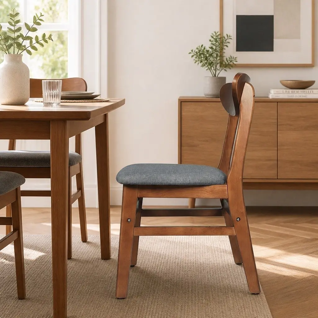 Dining Chairs Set of 4 Kitchen Seating Wood Frame Linen Upholstery