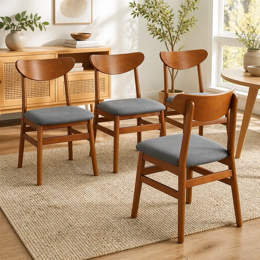 Dining Chairs Set of 4 Kitchen Seating Wood Frame Linen Upholstery