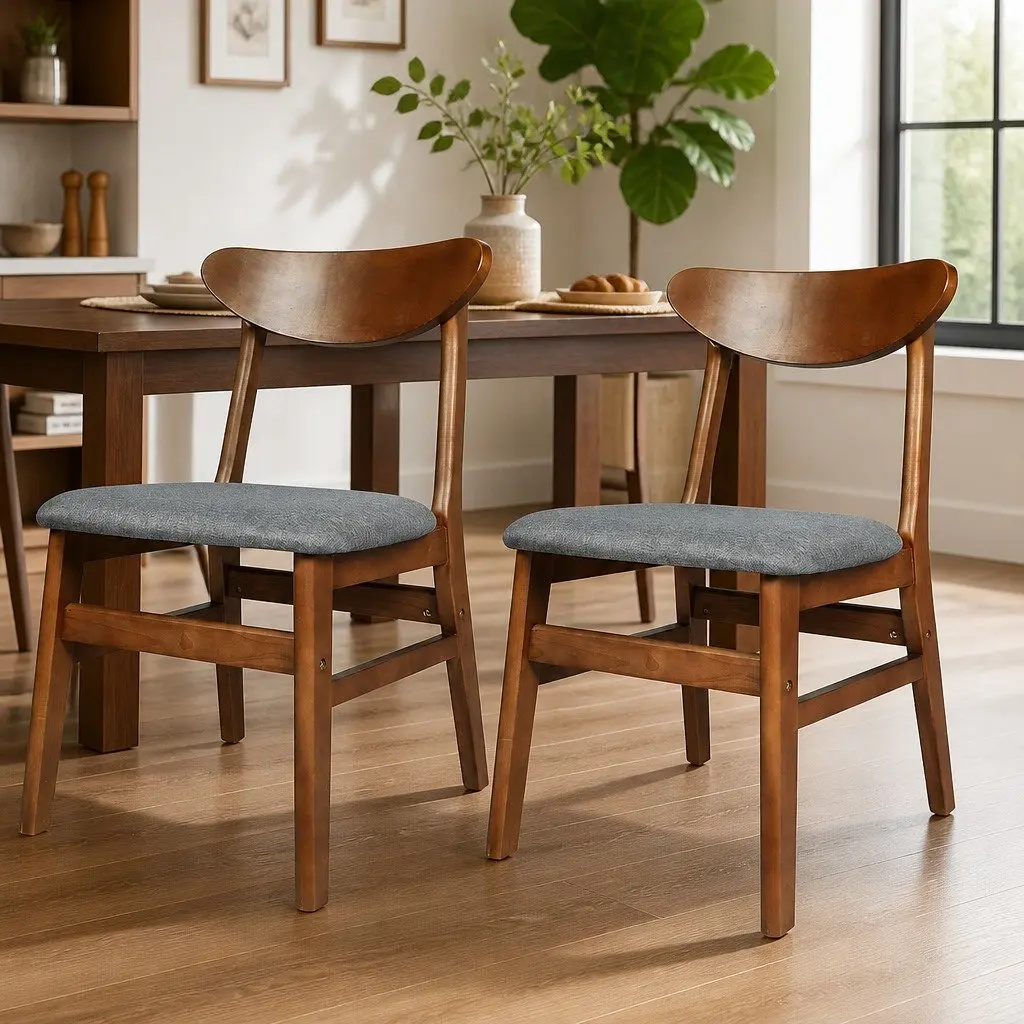 Dining Chairs Set of 4 Kitchen Seating Wood Frame Linen Upholstery