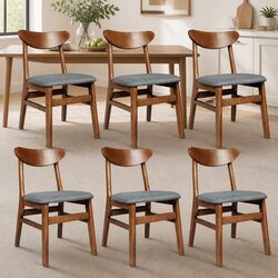 Dining Chair Set: 6 Rubber Wood Linen Upholstered Chairs