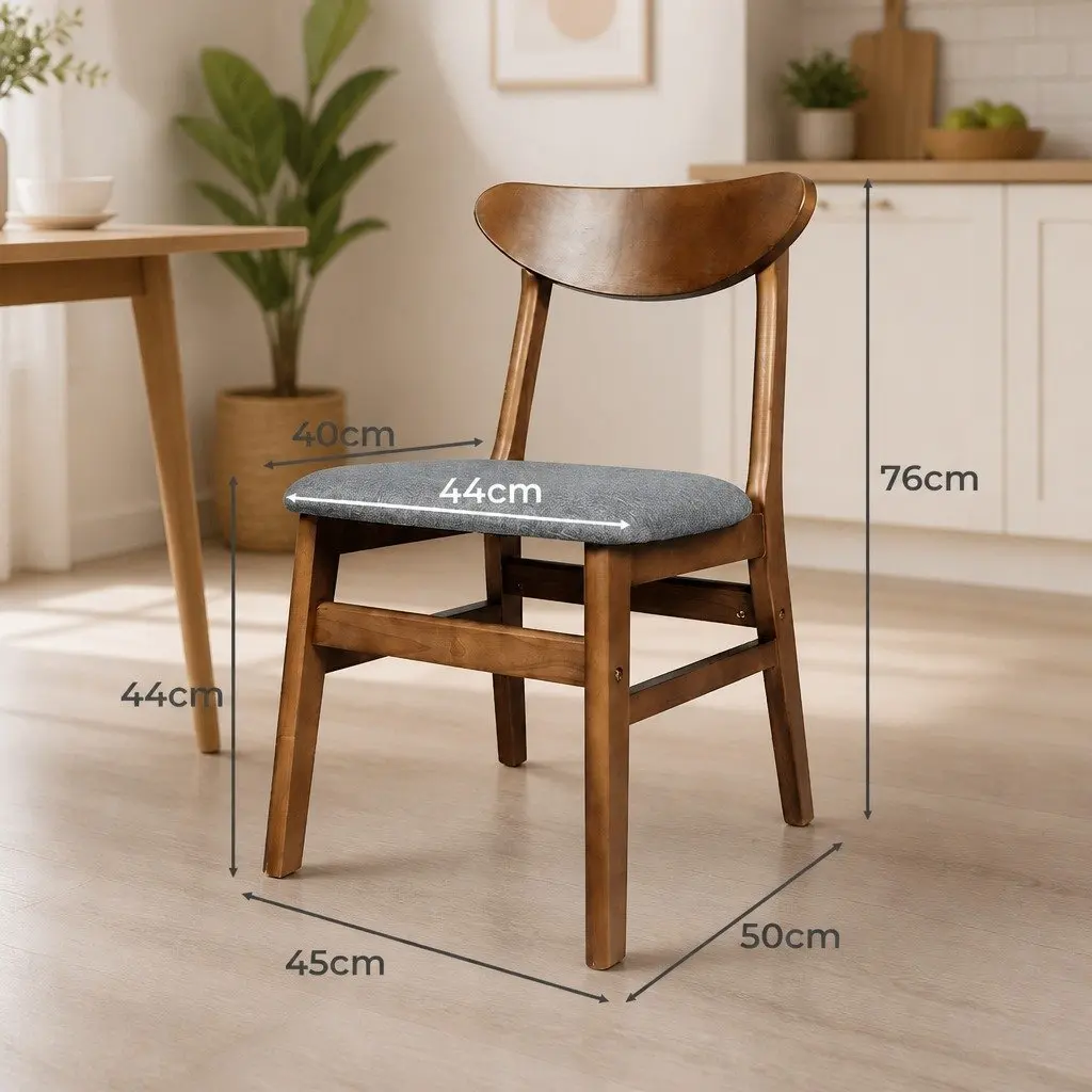 Dining Chairs Set of 6 Kitchen Seating Linen Upholstered Natural Wood Frame