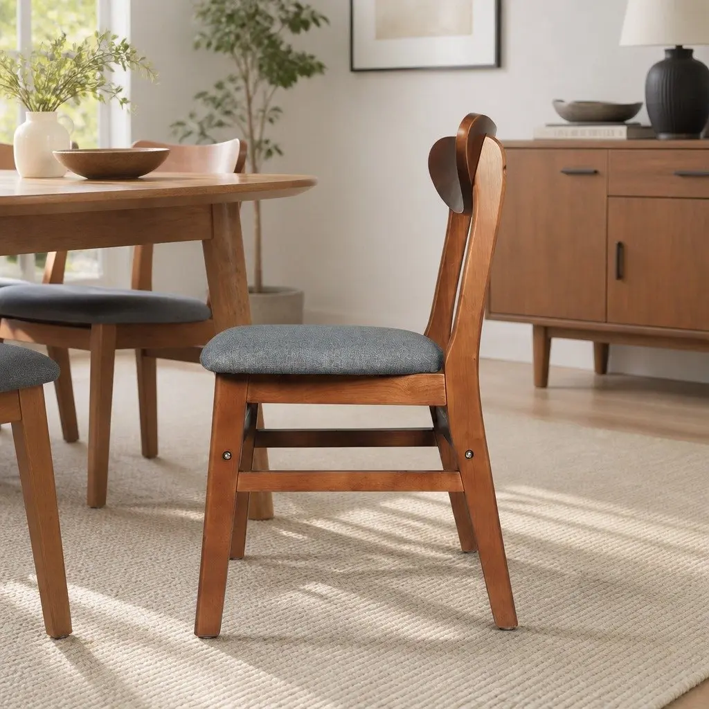 Dining Chairs Set of 6 Kitchen Seating Linen Upholstered Natural Wood Frame