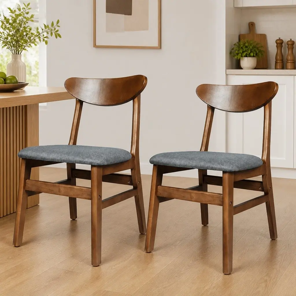 Dining Chairs Set of 6 Kitchen Seating Linen Upholstered Natural Wood Frame