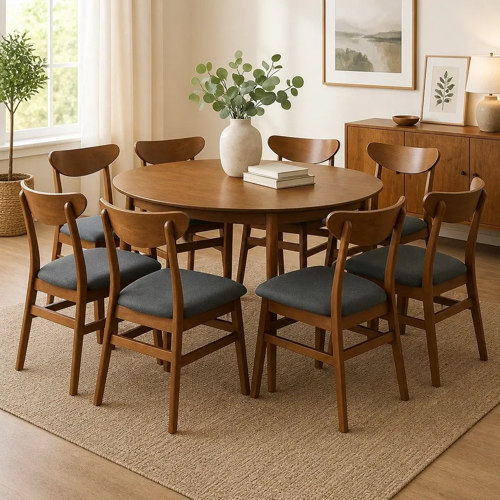 Dining Chairs Set of 8 Kitchen Seating Wooden Frame Linen Upholstered