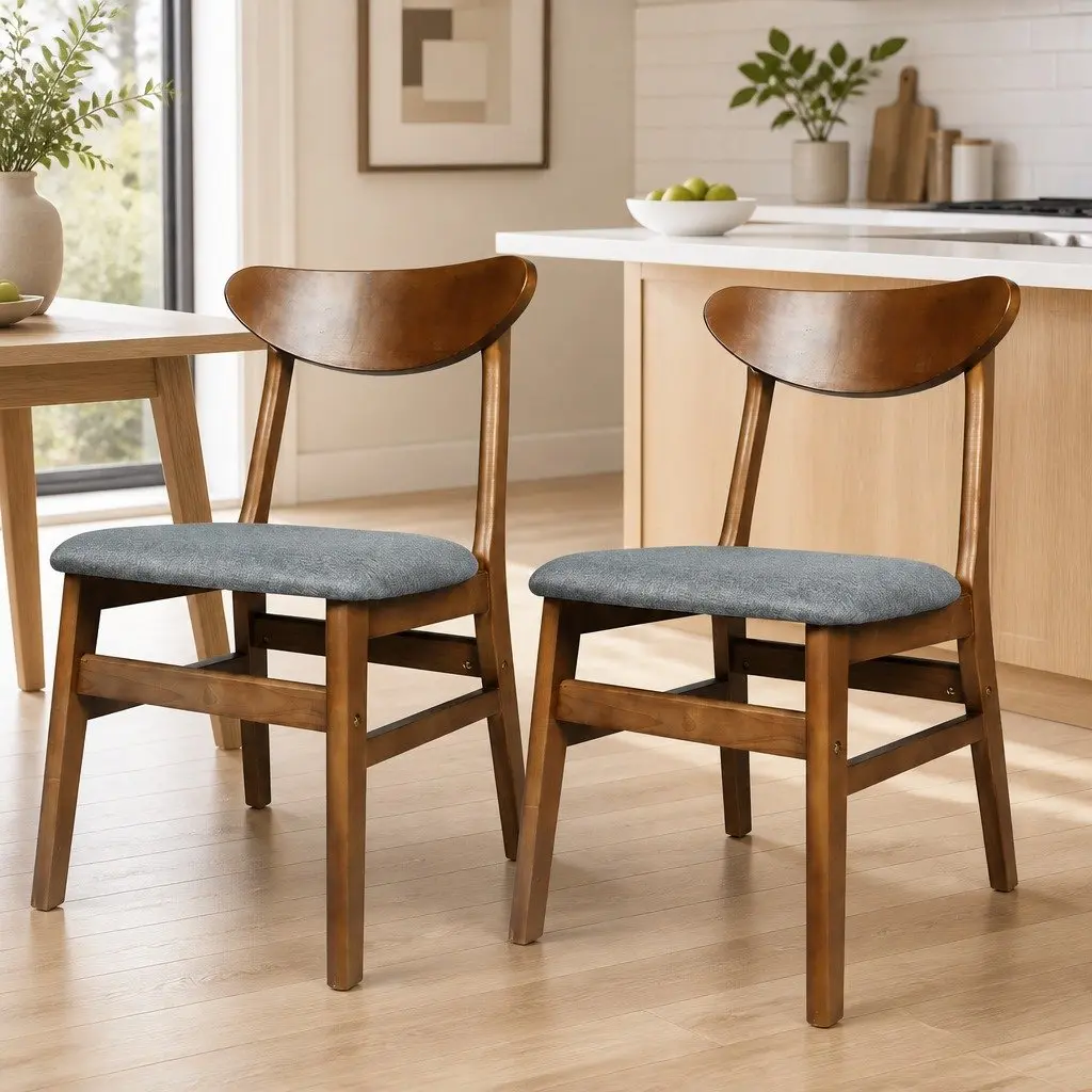 Dining Chairs Set of 8 Kitchen Seating Wooden Frame Linen Upholstered