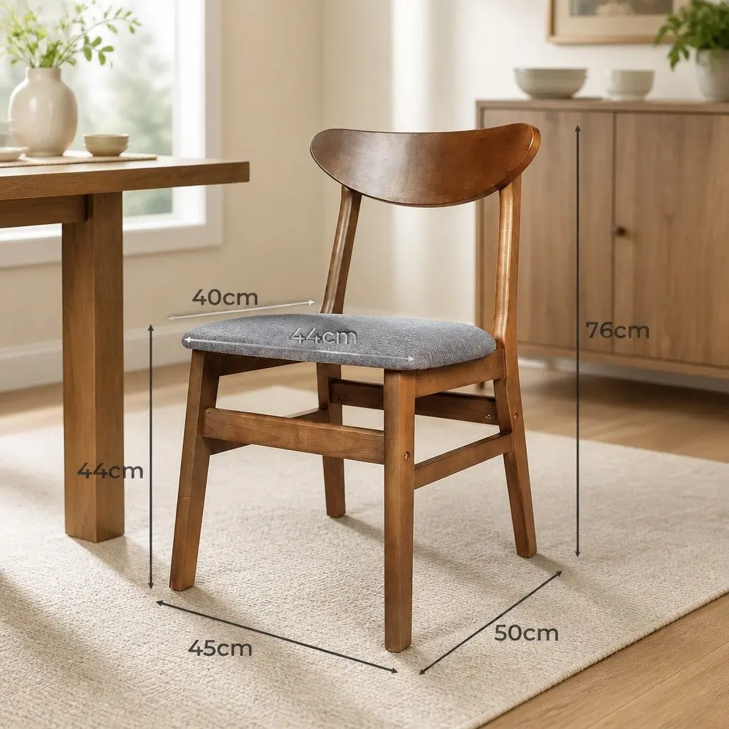 Brown Wooden Frame Linen Fabric Cushioned Dining Chairs Set for Kitchen and Dining Room 2 Piece