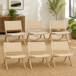 Folding Accent Chair Set: 6 Ash Wood Recliner Seats