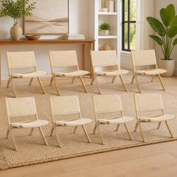Folding Accent Chair Set of 8 Wooden Recliner for Home Dining Garden Patio
