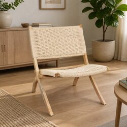 Folding Accent Chair Recliner Wooden Ash Wood Rope Seat Indoor Outdoor Furniture