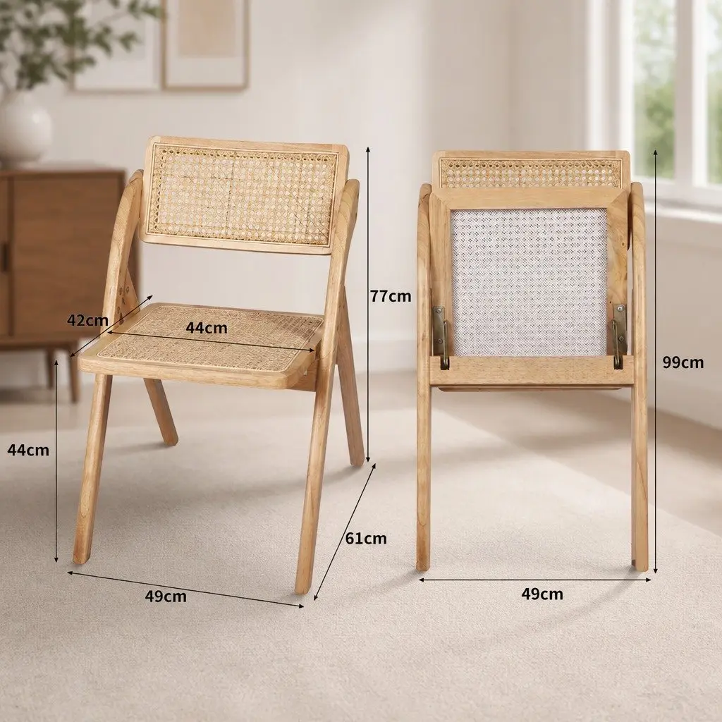 Dining Chairs Set of 6 Foldable Rattan Accent Seating Natural Wood Design