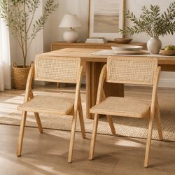 Dining Chairs Foldable Set of 2 Natural Wooden Accent Kitchen Furniture