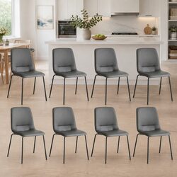 Stackable Grey Dining Chairs - 8 Chairs with Steel Frame