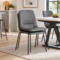 Stackable Dining Chair: Grey PU Leather & Steel Frame