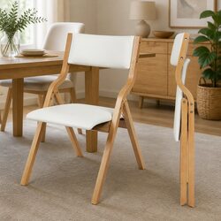 Folding Dining Chairs: Solid Wood Frame, PU Leather Upholstery