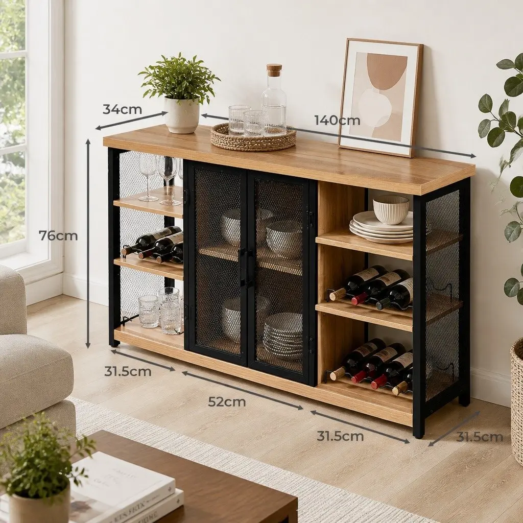 Industrial Bar Cabinet with Wine Rack