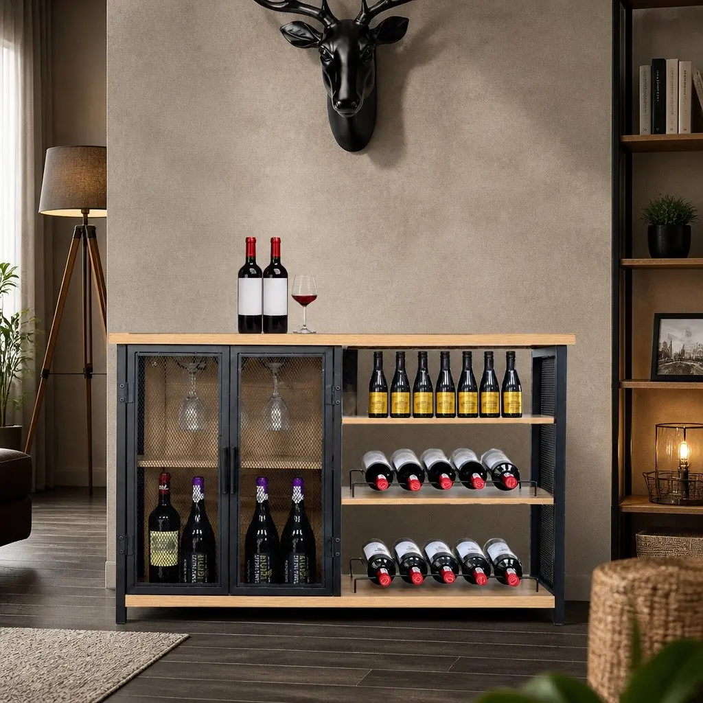 Industrial Bar Cabinet with Wine Storage