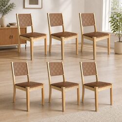 Dining Chairs Set of 6: Tan Leatherette and Wood Frame Specs