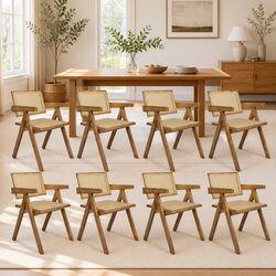 8 Dining Chairs: Solid Rubber Wood and Rattan Weave Specs