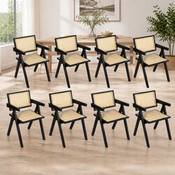Wicker Armchair Dining Chair Set: 8 Pieces, Black