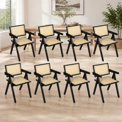 Wicker Armchair Dining Chair Set: 8 Pieces, Black