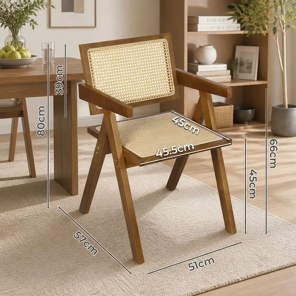 Wicker Dining Chair Rattan Walnut Wooden Seat Cushion Modern Home 51cm W x 57cm D x 80cm H