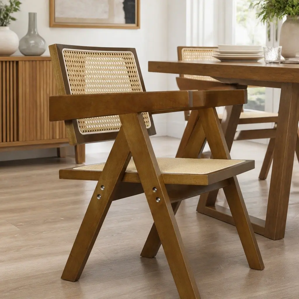 Walnut Wicker Armchair Dining Chair