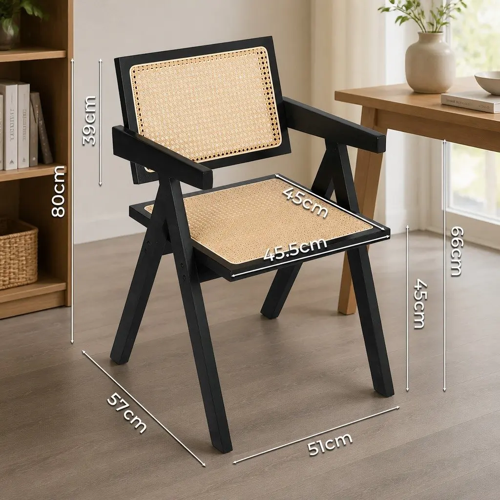 Wicker Dining Chair Indoor Furniture Rattan Weave Wooden Frame Armrest 51cm W x 57cm D x 80cm H