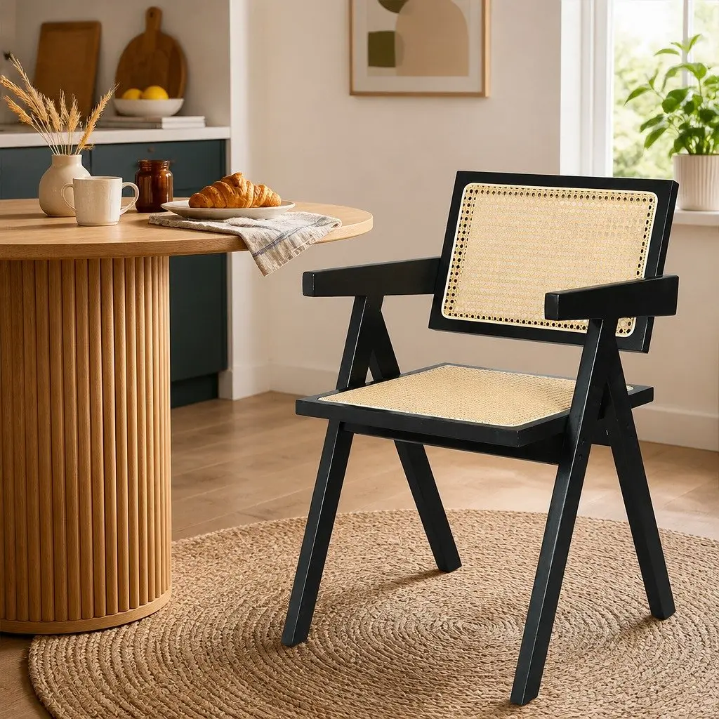 Wicker Dining Chair Indoor Furniture Rattan Weave Wooden Frame Armrest 51cm W x 57cm D x 80cm H