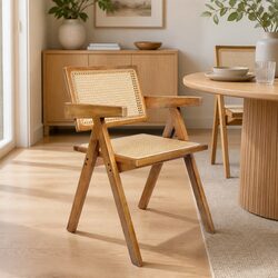 Dining Chair Specifications: Rattan Weave & Rubber Wood