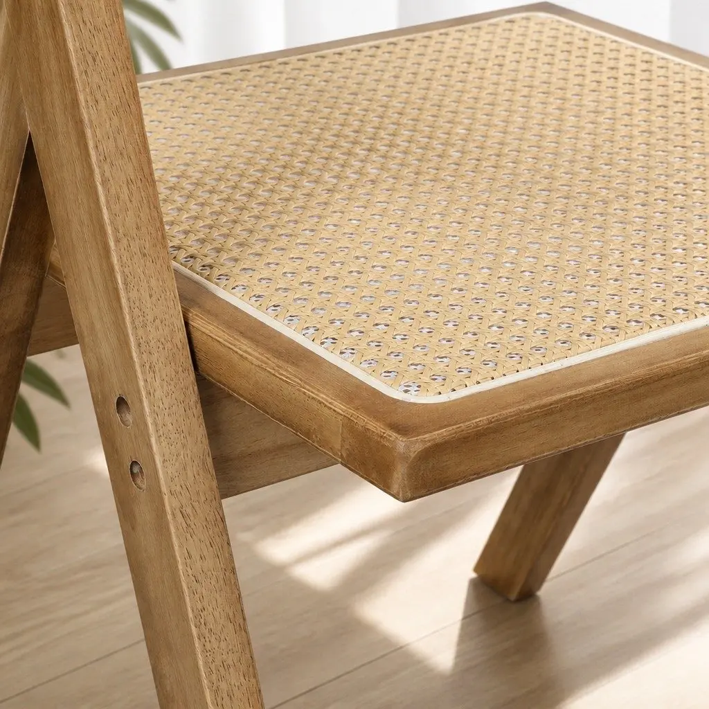 Dining Chair Solid Rubber Wood Rattan Weave Natural Seat Cushion 100kg Capacity
