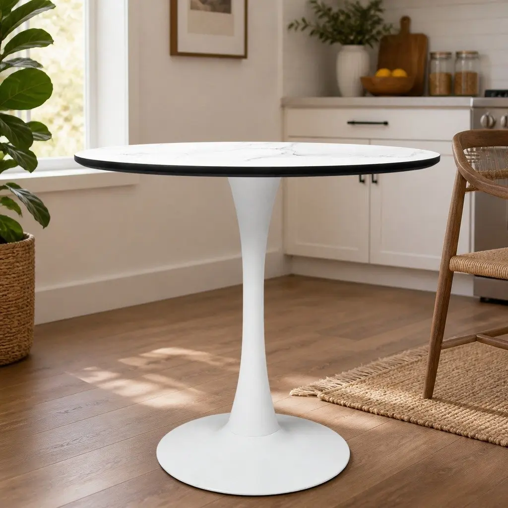 Dining Table 4 Person White Round Kitchen Furniture Indoor Outdoor Home