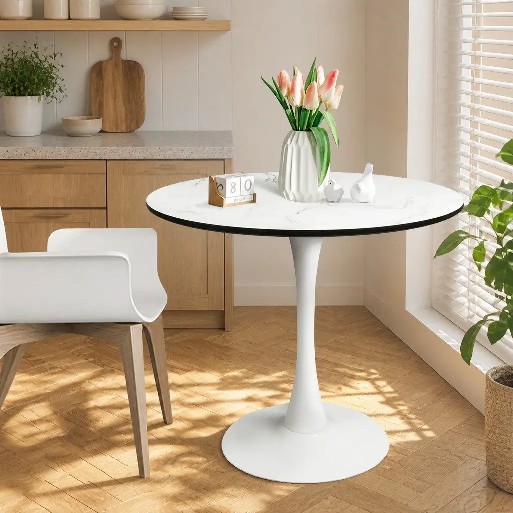 Dining Table 4 Person White Round Kitchen Furniture Indoor Outdoor Home
