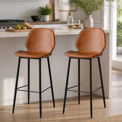 Bar Stools Set of 2 with High Backrest and Steel Frame