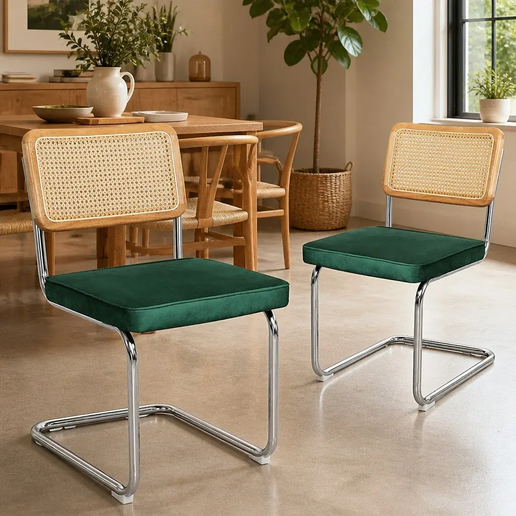 Rattan Dining Chairs Set of 4 Cantilever Frame Kitchen Lounge Furniture