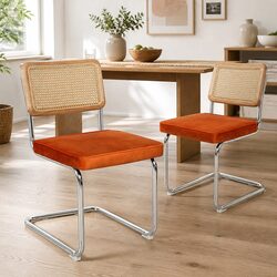 Dining Chairs Rattan Backrest Velvet Padded Seat Kitchen Lounge Furniture Set