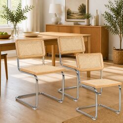 Dining Chairs Set of 4: Woven Rattan & Steel Frame Specs