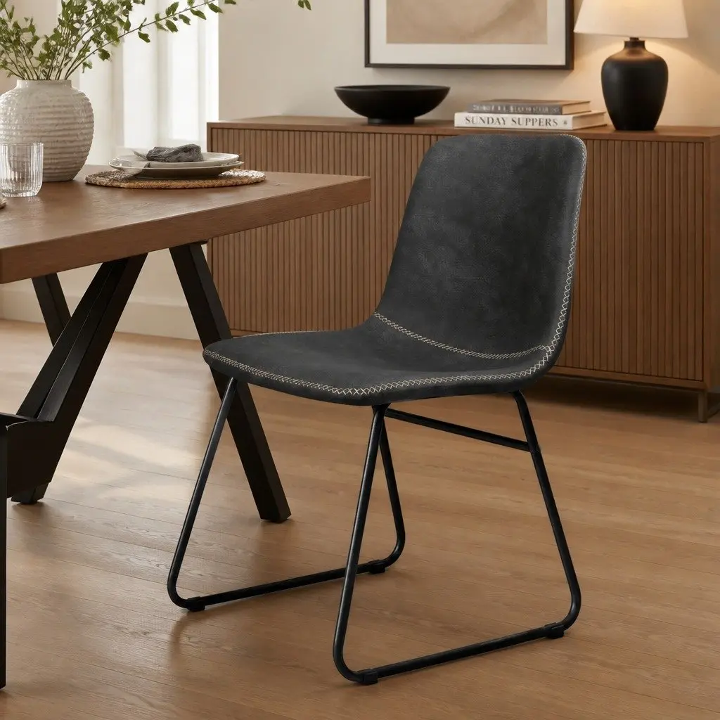Dining Chairs Set of 4 Retro Kitchen Seat Faux Leather Moulded Ergonomic