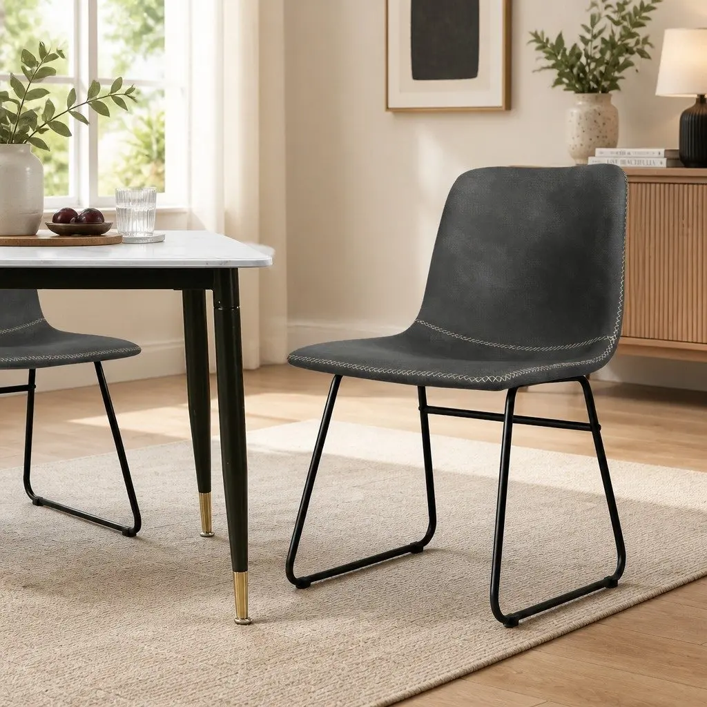 Dining Chairs Set of 4 Retro Kitchen Seat Faux Leather Moulded Ergonomic