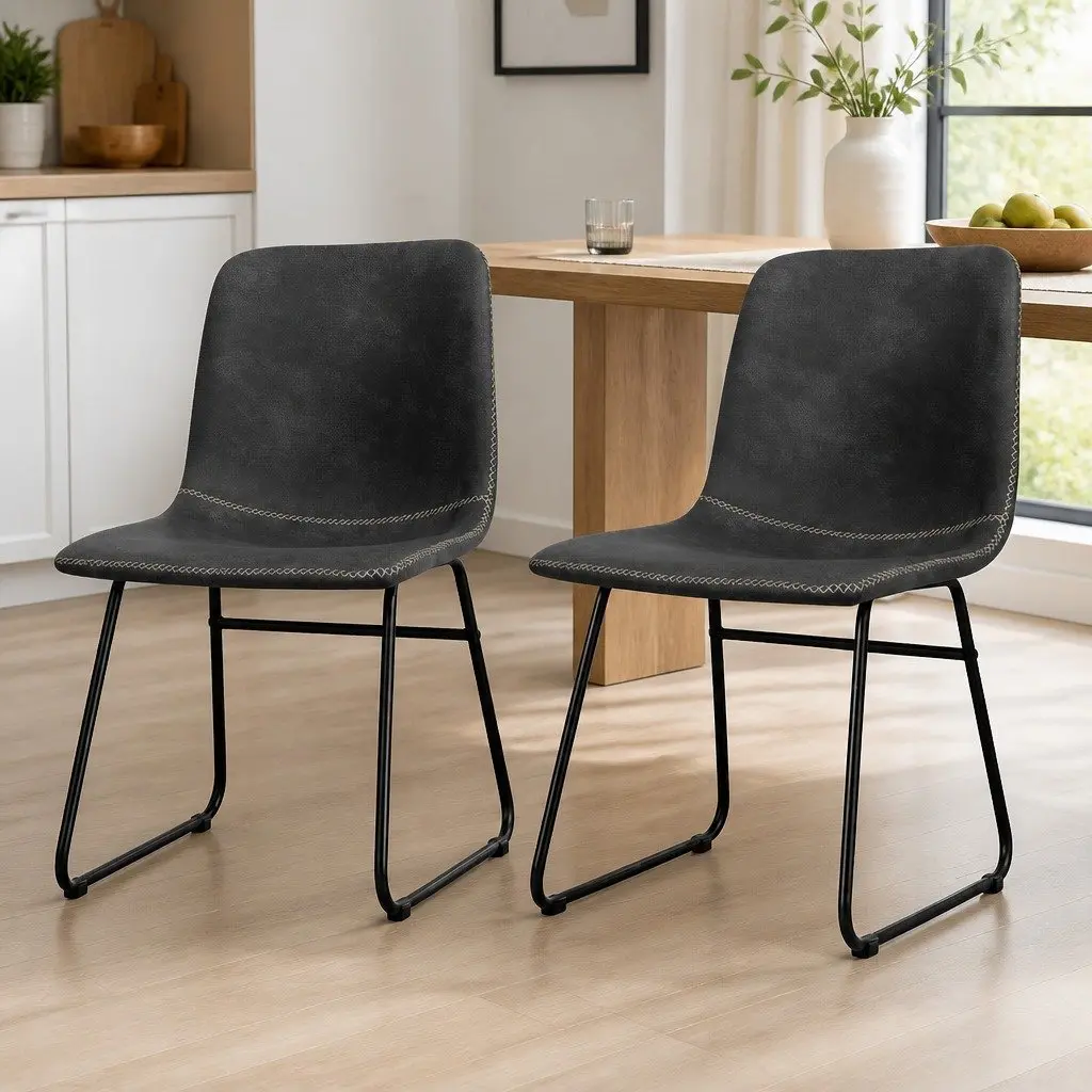 Dining Chairs Set of 4 Retro Kitchen Seat Faux Leather Moulded Ergonomic