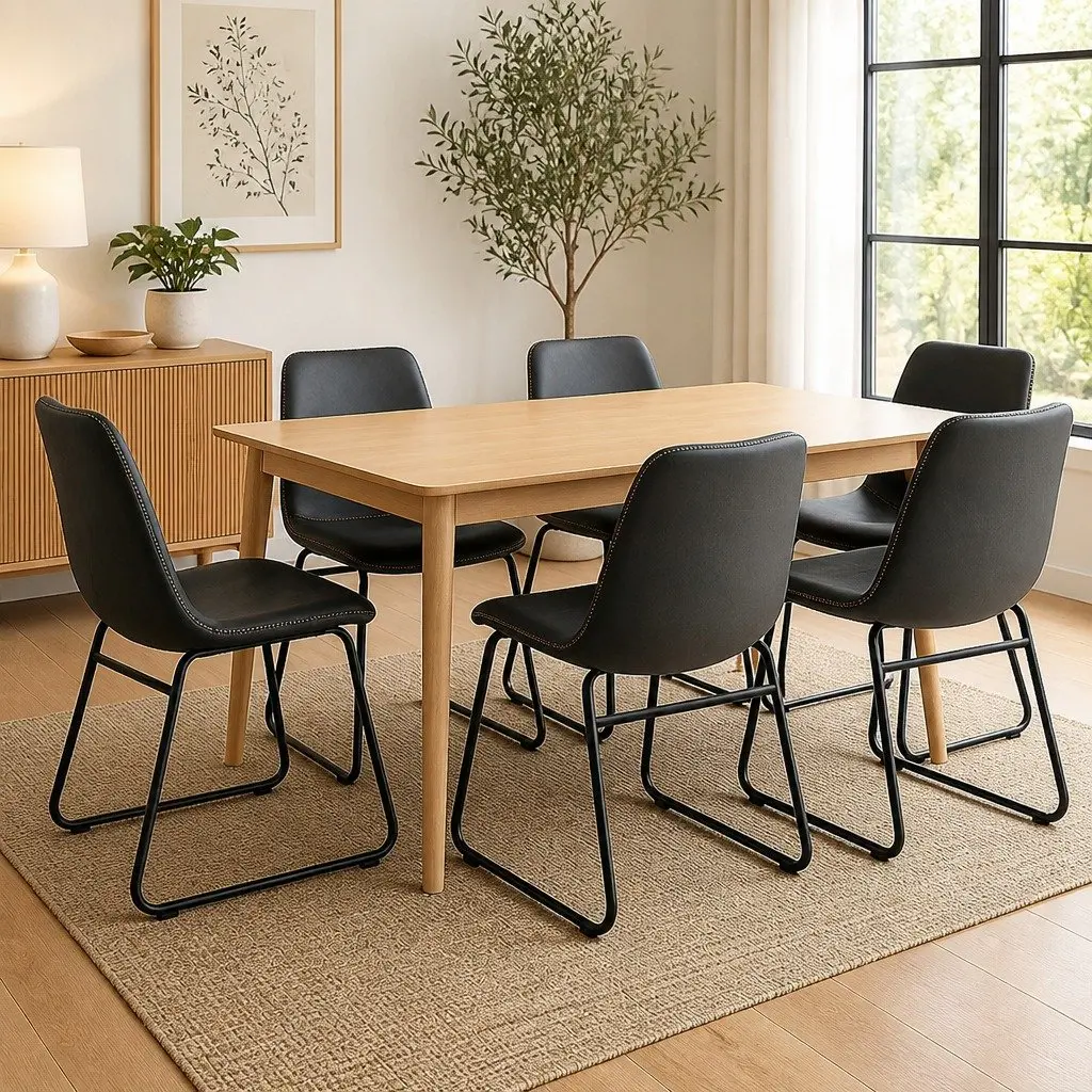 Dining Chairs Set of 6 Kitchen Retro Faux Leather Ergonomic