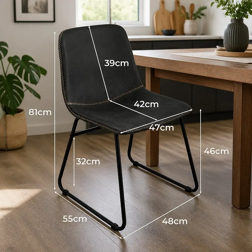 Dining Chairs Set of 2 Kitchen Retro Black Faux Leather Ergonomic