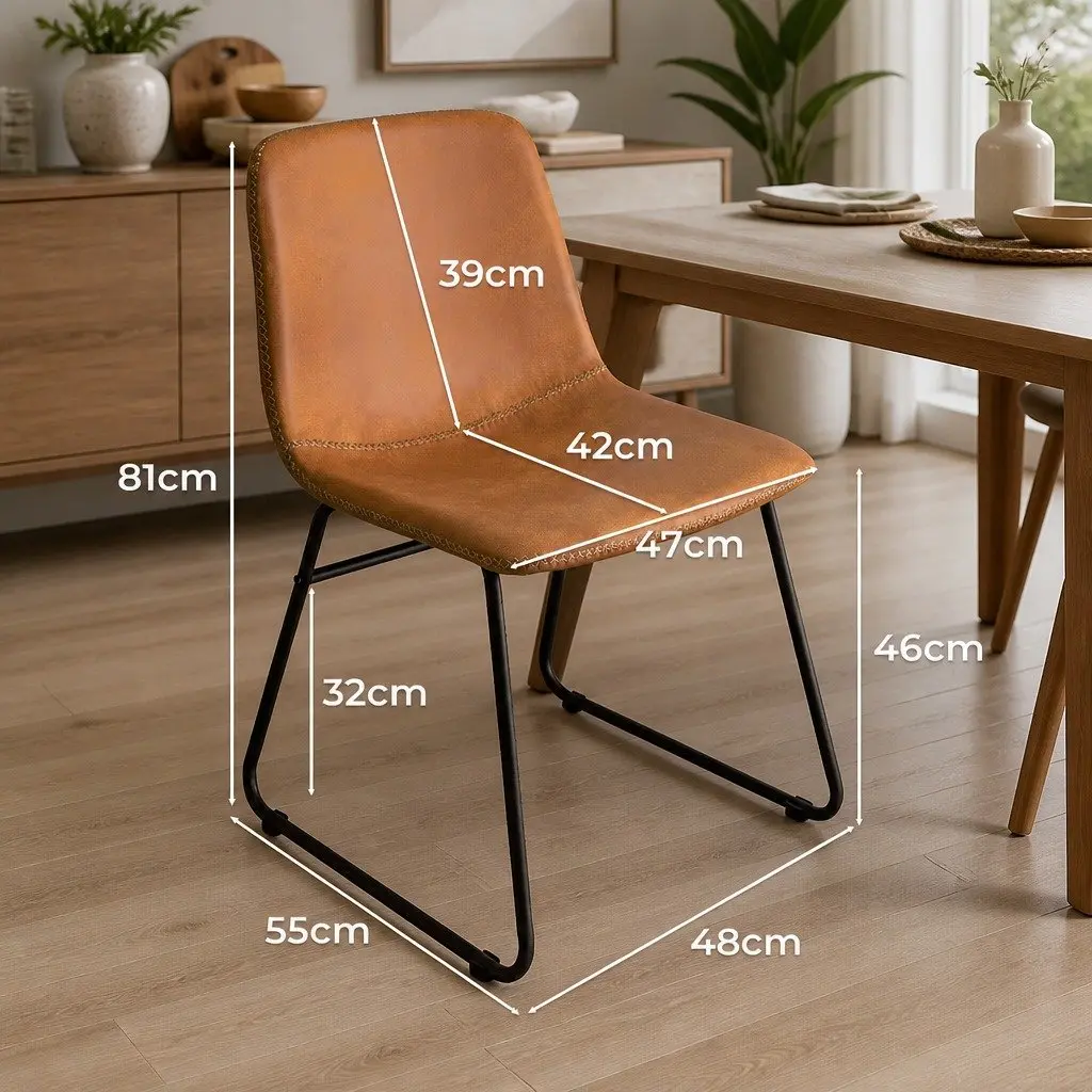 Dining Chairs Set of 2 Kitchen Faux Leather Brown Sleigh Legs