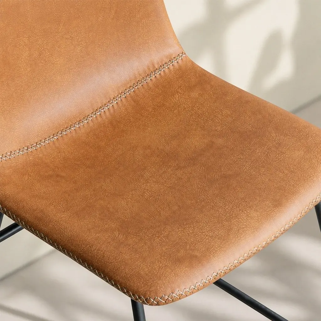 Dining Chairs Set of 2 Kitchen Faux Leather Brown Sleigh Legs
