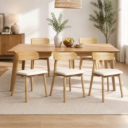 Dining Chairs Set: 6 Rubberwood PU Leather Seats