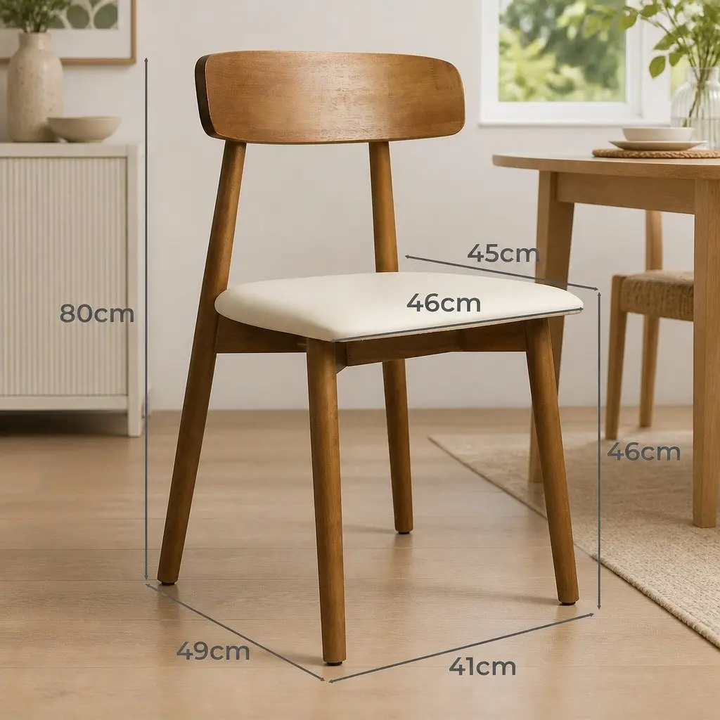 Dining Chairs Set of 4 Kitchen Rubberwood PU Leather Ergonomic Curved
