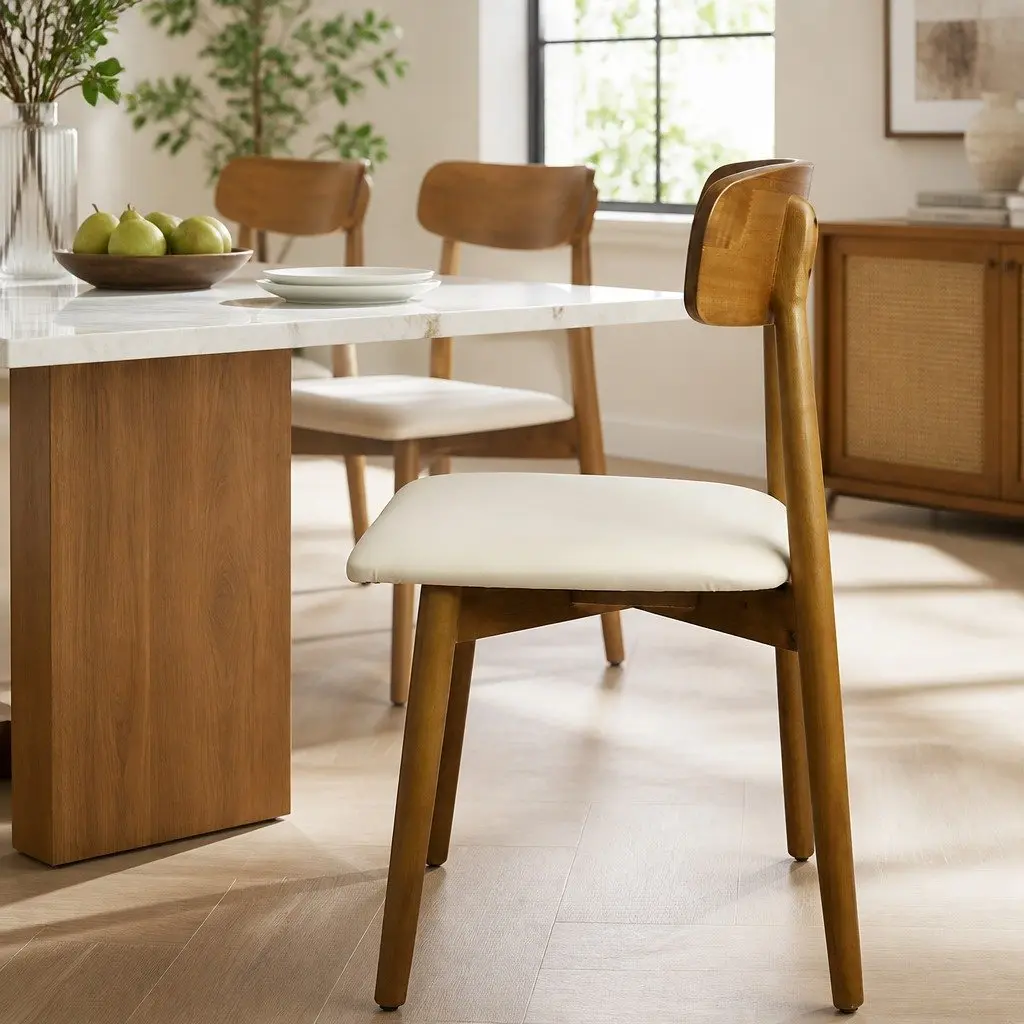 Dining Chairs Set of 4 Kitchen Rubberwood PU Leather Ergonomic Curved